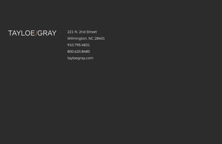 221 N. 2nd Street
Wilmington, NC 28401
910.795.4831
800.620.8480
tayloegray.com
TG_1-2020_Mivacon Brochure.indd 16TG_1-2020_Mivacon Brochure.indd 16 2/27/20 2:07 PM2/27/20 2:07 PM
 