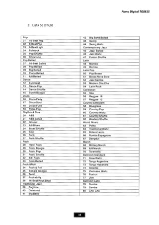 Piano Digital TG8815
18
3. LISTA DE ESTILOS
 