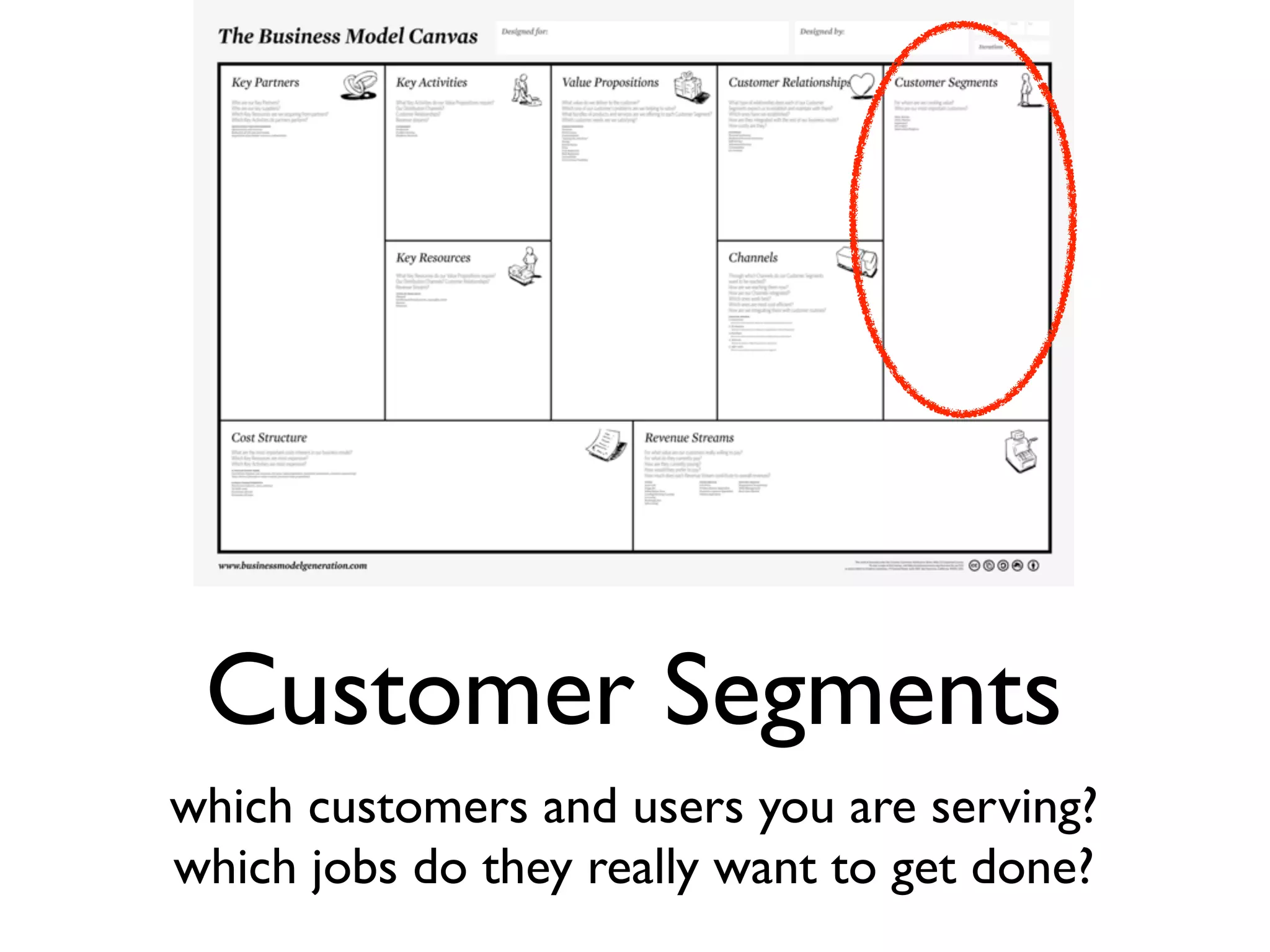 Customer Segments
which customers and users you are serving?
which jobs do they really want to get done?
 