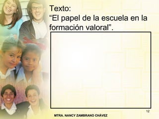 Texto: “El papel de la escuela en la formación valoral”. 