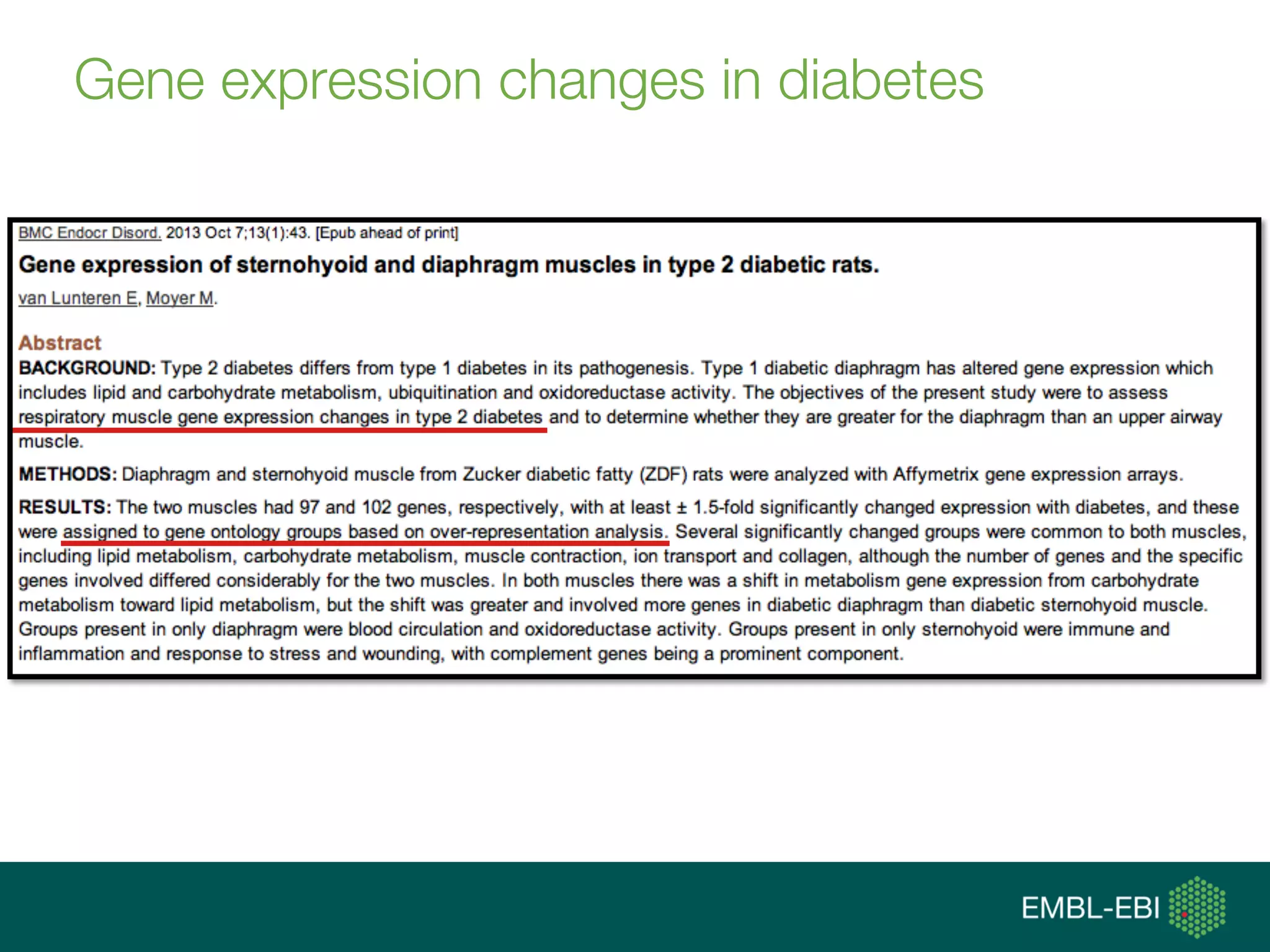 Gene expression changes in diabetes
 