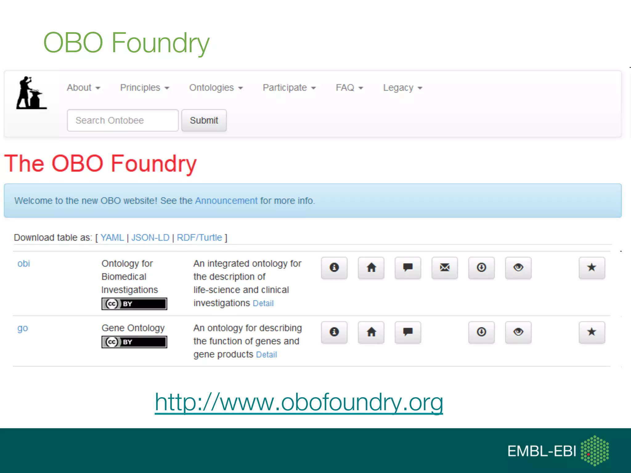 http://www.obofoundry.org
OBO Foundry
 