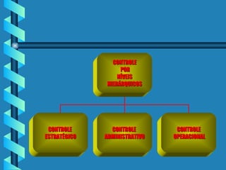 CONTROLE POR NÍVEIS HIERÁRQUICOS CONTROLE  ESTRATÉGICO CONTROLE  ADMINISTRATIVO CONTROLE OPERACIONAL 