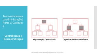 Teoria neoclássica
da administração |
ParteV,Capítulo
7
Centralização x
Descentralização Organização Centralizada Organização Descentralizada
Prfª Fernanda Couceiro | fernanda.facx@hotmail.com | FACX | 2016.1
 