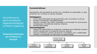 Decorrências da
teoria neoclássica:
Departamentalizaçã
o | ParteV,Capítulo 9
Departamentalização
por Produtos ou
Serviços
Profª Fernanda Couceiro | fernanda.facx@hotmail.com | FACX | 2016.1
 