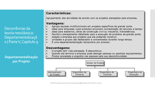 Decorrências da
teoria neoclássica:
Departamentalizaçã
o | ParteV,Capítulo 9
Departamentalização
por Projeto
Profª Fernanda Couceiro | fernanda.facx@hotmail.com | FACX | 2016.1
 