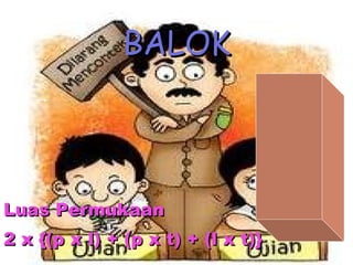 BALOK Luas Permukaan  2 x {(p x l) + (p x t) + (l x t)} 