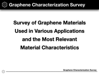 Graphene Characterization Survey
Survey of Graphene Materials
Used in Various Applications
and the Most Relevant
Material Characteristics
Graphene Characterization Survey
 