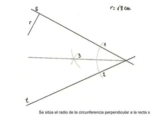 Se sitúa el radio de la circunferencia perpendicular a la recta s