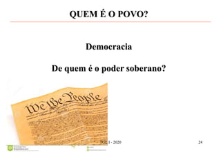 QUEM É O POVO?
Democracia
De quem é o poder soberano?
TGE I - 2020 24
 