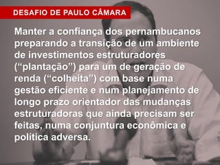 EDUCAÇÃO 
TODOS 
OS PERNAMBUCANOS JOVENS 
ESTARÃO EM IGUALDADE 
DE CONDIÇÕES PARA INGRESSAR 
NO MERCADO OU NO 
ENSINO SUPERIOR. 
 