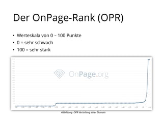 Der OnPage-Rank (OPR)
• Werteskala von 0 – 100 Punkte
• 0 = sehr schwach
• 100 = sehr stark
Abbildung: OPR Verteilung einer Domain
 