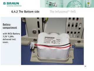 6.4.2 The Bottom side   The Infusomat® fmS


Battery
compartment

with NiCd Battery
7,2V 1,2Ah.
delivered incl.
cover.




                                                     24
 
