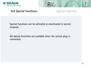 6.8 Special functions                        System overview



Special functions can be activated or deactivated in service
program.


All special functions are available when the service plug is
connected.




                                                                50
 