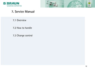 7. Service Manual

 7.1 Overview

 7.2 How to handle

 7.3 Change control




                      78
 