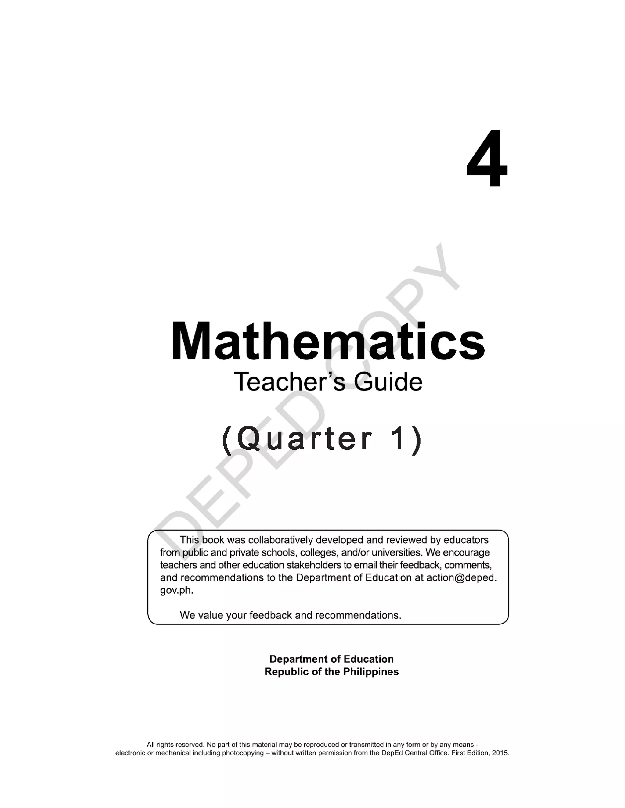 Teacher's Guide in Mathematics 4 | PDF