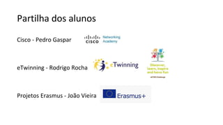 Partilha dos alunos
Cisco - Pedro Gaspar
eTwinning - Rodrigo Rocha
Projetos Erasmus - João Vieira
 