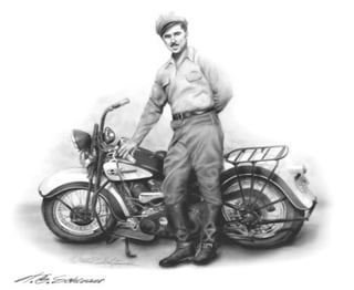 FREE-HAND PENCIL DRAWING - Florian & 1938 Harely "Knuckle-Head" Bike