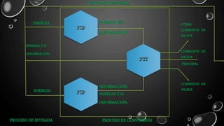 INFORMACIÓN.
ENERGIA.
ENERGIA.
PROCESO DE ENTRADA
ENERGIA Y/O
ENERGIA Y/O
INFORMACIÓN.
ENERGIA Y/O
INFORMACIÓN.
CORRIENTE DE
SALIDA
PRINCIPAL
PROCESO DE CONVERSIÓN
INFORMACIÓN.
CICLO DE ACTIVIDAD
CORRIENTE DE
SALIDA
OTRAS
CORRIENTE DE
SALIDA
 