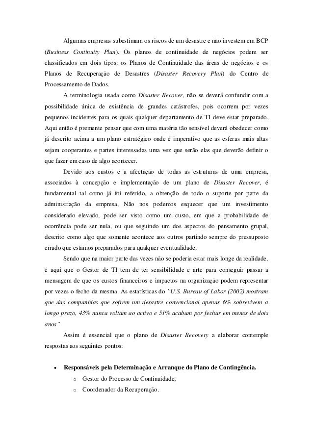 Exemplo De Plano De Disaster Recovery