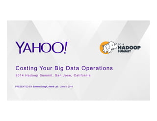 Costing Your Big Data Operations
PRESENTED BY Sumeet Singh, Amrit Lal ⎪ June 5, 2014
2 0 1 4 H a d o o p S u m m i t , S a n J o s e , C a l i f o r n i a
 