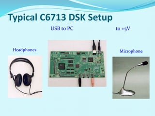 Typical C6713 DSK Setup
USB to PC to +5V
Headphones Microphone
 