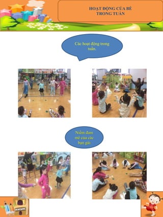 HOẠT ĐỘNG CỦA BÉ
TRONG TUẦN
Các hoạt động trong
tuần.
Niềm đam
mê của các
bạn gái
 