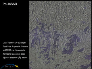 Pol-InSAR Dual-Pol HH-VV Spotlight Test Site: Papua N. Guinea InSAR Mode: Monostatic Temporal Baseline: 3sec Spatial Baseline ( ┴ ): 185m 