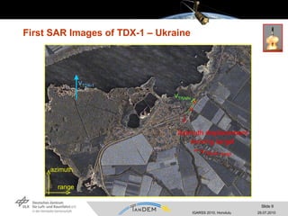 First SAR Images of TDX-1 – Ukraine v TDX-1 v TRAIN Azimuth displacement moving target ~  v TRAIN range azimuth range 