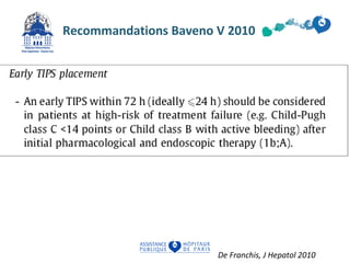 Recommandations Baveno V 2010 
De Franchis, J Hepatol 2010 
 