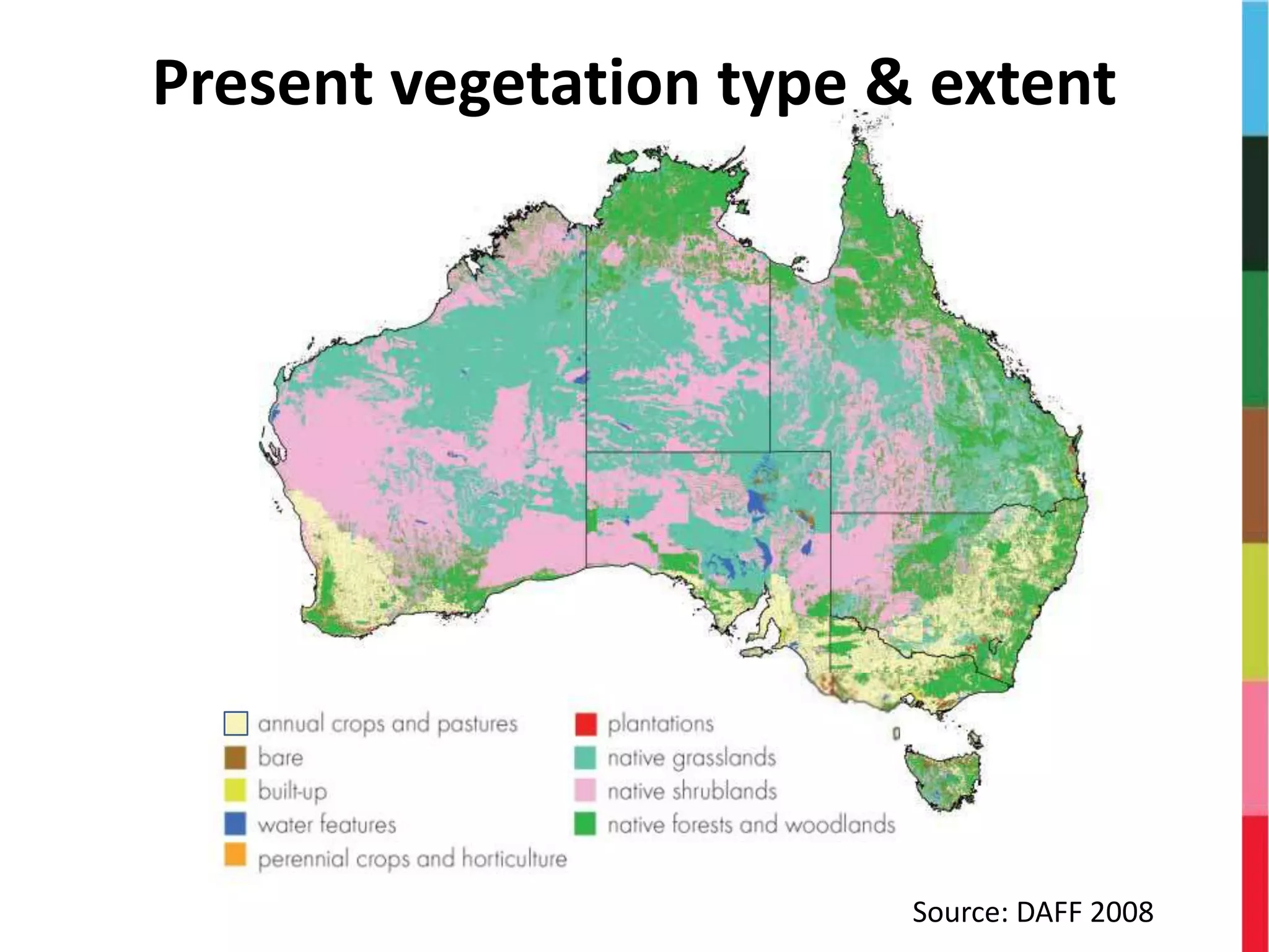 Present vegetation type & extent
Source: DAFF 2008
 