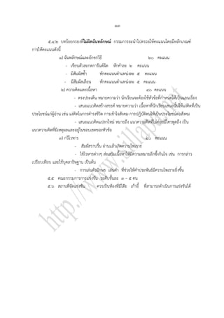 ๑๓

          ๕.๔.๒ บทร้อยกรองทีไม่ผิดฉันทลักษณ์ กรรมการจะนาไปตรวจให้คะแนนโดยมีหลักเกณฑ์
                                 ่
การให้คะแนนดังนี้
                 ๑) ฉันทลักษณ์และอักขรวิธี                               ๒๐ คะแนน
                      - เขียนตัวสะกดการันต์ผิด หักคาละ ๒ คะแนน
                      - มีสัมผัสซ้า       หักคะแนนตาแหน่งละ ๕ คะแนน
                     - มีสัมผัสเลือน หักคะแนนตาแหน่งละ ๕ คะแนน
                  ๒) ความคิดและเนื้อหา                                ๔๐ คะแนน
                           - ตรงประเด็น หมายความว่า นักเรียนจะต้องใช้หัวข้อที่กาหนดให้เป็นแกนเรื่อง
                            - เสนอแนวคิดสร้างสรรค์ หมายความว่า เนื้อหาที่นักเรียนเสนอนั้นให้แง่คิดที่เป็น
ประโยชน์แก่ผู้อ่าน เช่น แง่คิดในการดารงชีวิต การเข้าใจสังคม การปฏิบัติตนให้เป็นประโยชน์ต่อสังคม
                            - เสนอแนวคิดแปลกใหม่ หมายถึง แนวความคิดที่ไม่ค่อยมีใครพูดถึง เป็น
แนวความคิดที่มีเหตุผลและอยู่ในขอบเขตของหัวข้อ
                 ๓) กวีโวหาร                                          ๔๐ คะแนน
                            - สัมผัสราบรื่น อ่านแล้วเกิดความไพเราะ
                            - ใช้โวหารต่างๆ ส่งเสริมเนื้อหาให้มีความหมายลึกซึ้งกินใจ เช่น การกล่าว
เปรียบเทียบ และใช้บุคลาธิษฐาน เป็นต้น
                            - การเล่นตัวอักษร เล่นคา ที่ช่วยให้คาประพันธ์มีความไพเราะยิ่งขึ้น
          ๕.๕ คณะกรรมการการแข่งขัน ระดับชั้นละ ๓ – ๕ คน
          ๕.๖ สถานที่จัดแข่งขัน         ควรเป็นห้องที่มีโต๊ะ เก้าอี้ ที่สามารถดาเนินการแข่งขันได้
 
