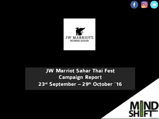 JW Marriot Sahar Thai Fest
Campaign Report
23rd
September – 29th
October ’16
 