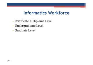 Informatics Workforce
• Certificate & Diploma Level
• Undergraduate Level
• Graduate Level

78

 