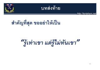 บทส่ งท้ าย

สําคัญที่สุด ขออย่ าให้ เป็ น


     “ร้ ู เทาเขา แตร้ ู ไมทนเขา
      ร ท่ าเขา แต่ ร ม่ ทันเขา”

                                   83
 