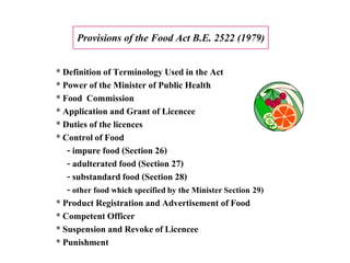 * Definition of Terminology Used in the Act
* Power of the Minister of Public Health
* Food Commission
* Application and G...