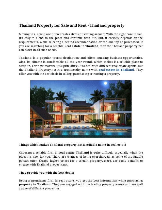 Thailand property for sale and rent Thailand property