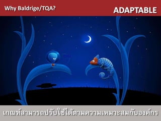 Why Baldrige/TQA?




เกณฑ์สามารถปรับใช้ได้ตามความเหมาะสมกับองค์กร
 
