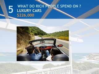 WHAT DO RICH PEOPLE SPEND ON ?
LUXURY CARS
$226,000
5
 