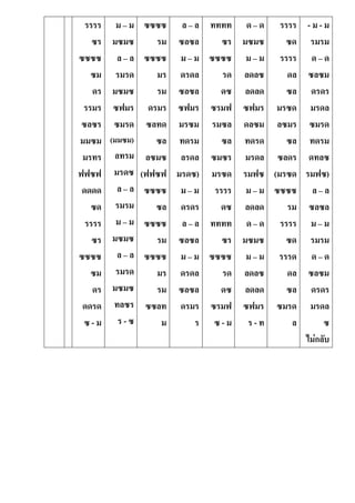 รรรร
ซร
ซซซซ
ซม
ดร
รรมร
ซลซร
มมซม
มรทร
ฟฟซฟ
ดดดด
ซด
รรรร
ซร
ซซซซ
ซม
ดร
ดดรด
ซ - ม
ม – ม
มซมซ
ล – ล
รมรด
มซมซ
ซฟมร
ซมรด
(มมซม)
ลทรม
มรดซ
ล – ล
รมรม
ม – ม
มซมซ
ล – ล
รมรด
มซมซ
ทลซร
ร - ซ
ซซซซ
รม
ซซซซ
มร
รม
ดรมร
ซลทด
ซล
ลซมซ
(ฟฟซฟ
ซซซซ
ซล
ซซซซ
รม
ซซซซ
มร
รม
ซซลท
ม
ล – ล
ซลซล
ม – ม
ดรดล
ซลซล
ซฟมร
มรซม
ทดรม
ลรดล
มรดซ)
ม – ม
ดรดร
ล – ล
ซลซล
ม – ม
ดรดล
ซลซล
ดรมร
ร
ทททท
ซร
ซซซซ
รด
ดซ
ซรมฟ
รมซล
ซล
ซมซร
มรซด
รรรร
ดซ
ทททท
ซร
ซซซซ
รด
ดซ
ซรมฟ
ซ - ม
ด – ด
มซมซ
ม – ม
ลดลซ
ลดลด
ซฟมร
ดลซม
ทดรด
มรดล
รมฟซ
ม – ม
ลดลด
ด – ด
มซมซ
ม – ม
ลดลซ
ลดลด
ซฟมร
ร - ท
รรรร
ซด
รรรร
ดล
ซล
มรซด
ลซมร
ซล
ซลดร
(มรซด
ซซซซ
รม
รรรร
ซด
รรรด
ดล
ซล
ซมรด
ล
- ม - ม
รมรม
ด – ด
ซลซม
ดรดร
มรดล
ซมรด
ทดรม
ดทลซ
รมฟซ)
ล – ล
ซลซล
ม – ม
รมรม
ด – ด
ซลซม
ดรดร
มรดล
ซ
ไม่กลับ
 