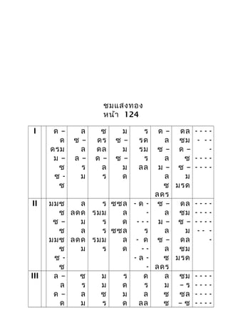 ชมแสงทอง
หน้า 124
I ด –
ด
ดรม
ม –
ซ
ซ -
ซ
ล
ซ –
ล
ล –
ร
ม
ซ
ดร
ดล
ด –
ล
ร
ม
ซ –
ม
ซ –
ม
ด
ร
รด
รม
ร
ลล
ด –
ล
ซ –
ล
ม –
ล
ซ
ลดร
ดล
ซม
ด –
ซ
ซ –
ม
มรด
- - - -
- - -
-
- - - -
- - - -
II มมซ
ซ
ซ –
ซ
มมซ
ซ
ซ -
ซ
ล
ลดด
ม
ล
ลดด
ม
ร
รมม
ร
ร
รมม
ร
ซซล
ล
ด
ซซล
ล
ด
- ด -
-
- - -
ร
- ด
- -
- ล -
-
ซ –
ล
ม –
ล
ซ –
ล
ซ
ลดร
ดล
ซม
ซ –
ม
ดล
ซม
มรด
- - - -
- - - -
- - - -
- - -
-
III ล –
ล
ด –
ด
ซ
ร
ล
ม
ม
ม
ซ
ร
ร
ด
ม
ด
ด
ร
ล
ลล
ล
ม
ซ
ซ
ซม
– ร
ซล
– ซ
- - - -
- - - -
- - - -
- - - -
 