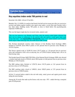 Thaindian Nov 11, 2008 Key Equities Index Ends 700 Points In Red