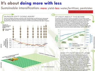 It’s about doing more with less
Sustainable intensification: more yield-less water,fertilizer, pesticides
 