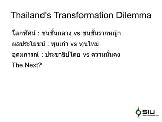 Thailand's Transformation Dilemma โลกทัศน์ : ชนชั้นกลาง vs ชนชั้นรากหญ้า 