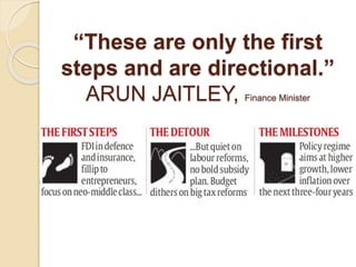 “These are only the first
steps and are directional.”
ARUN JAITLEY, Finance Minister
 