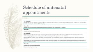 Schedule of antenatal
appointments
 