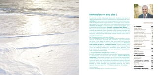 Immersion en eau vive !
Au bord de l’océan Atlantique, entre terre et salines, c’est dans ce
cadre exceptionnel que nous concevons nos programmes de soins
100% BIO. Puisant dans la richesse exceptionnelle du milieu marin
riche en oligoéléments et sels minéraux, nos experts ont su associer
leur savoir-faire à une démarche éco-responsable. Une initiative
reconnue en Europe par de nombreux organismes engagés dans
le développement durable (Ecocert, Cosmébio, label Being…).
Plus qu’une reconnaissance de notre engagement, c’est une réelle
volonté de préserver notre littoral et notre richesse naturelle qui
nous anime en puisant le meilleur des bienfaits curatifs de l’eau de
mer pour vous procurer bien-être, énergie et santé, sans nuire à
notre environnement.
La Thalasso comme nulle part ailleurs
Fort d’une expérience de 37 ans, l’ensemble de nos équipes, comme
chaque année, s’est mobilisé afin d’améliorer vos programmes
de soins. C’est dans cet esprit que nous avons renforcé nos
fondamentaux santé et conçu deux nouvelles cures : Thalasso
Post cancer du sein et Thalasso Liberté. À votre contact tout
au long de l’année, nos experts imaginent et conçoivent des
cures de thalasso inédites qui répondent à vos attentes. Être
à la pointe de l’innovation tout en recherchant l’excellence…
Telle est notre raison d’être.
« On peut être bio et high tech à la fois ! »
En 2015, le curiste devient acteur de sa santé et participe activement
à l’amélioration de son bien-être. Grâce à l’option “Thalasso
connectée”, un bracelet connecté et un programme personnalisé,
alliant diététique et coaching, le curiste peut mesurer, analyser et
suivre en temps réel ses données biométriques comme l’activité
physique, le suivi de la glycémie ou encore le nombre de calories
brûlées. Il s’agit presque d’un nouveau mode de vie… Nous
sommes fiers de devenir la 1re
Thalasso connectée en Europe !
Martial Denêtre,
Directeur Général de Carnac Thalasso & spa resort®
La Thalasso	 06
Longs séjours	 08
Thalasso de saison bio
Remise en forme bio	 08
Thalasso santé bio	 10
Thalasso post cancer du sein bio	 12
Thalasso minceur bio	 14
Thalasso sensation bio	 16
Thalasso postnatale bio	 18
Thalasso liberté bio	 20
Thalasso zen & Ayurvédique	 22
Thalasso & sport	 24
Thalasso & famille	 26
Courts séjours	 28
& Formules journées
Les Spas	 30
Spa Marin	 32
Spa & cocooning	 36
L’hébergement	
et la restauration	 38
Hébergement	 40
Restauration	 42
Les loisirs & les activités	44
Sur place	 46
Autour & alentours	 49
Infos pratiques	 50
Cosmétique BioCarnac	 53
sommaire
 