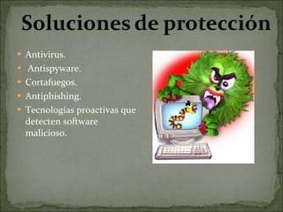 Antivirus. Antispyware.  Cortafuegos. Antiphishing. Tecnologías proactivas que detecten software  malicioso.  