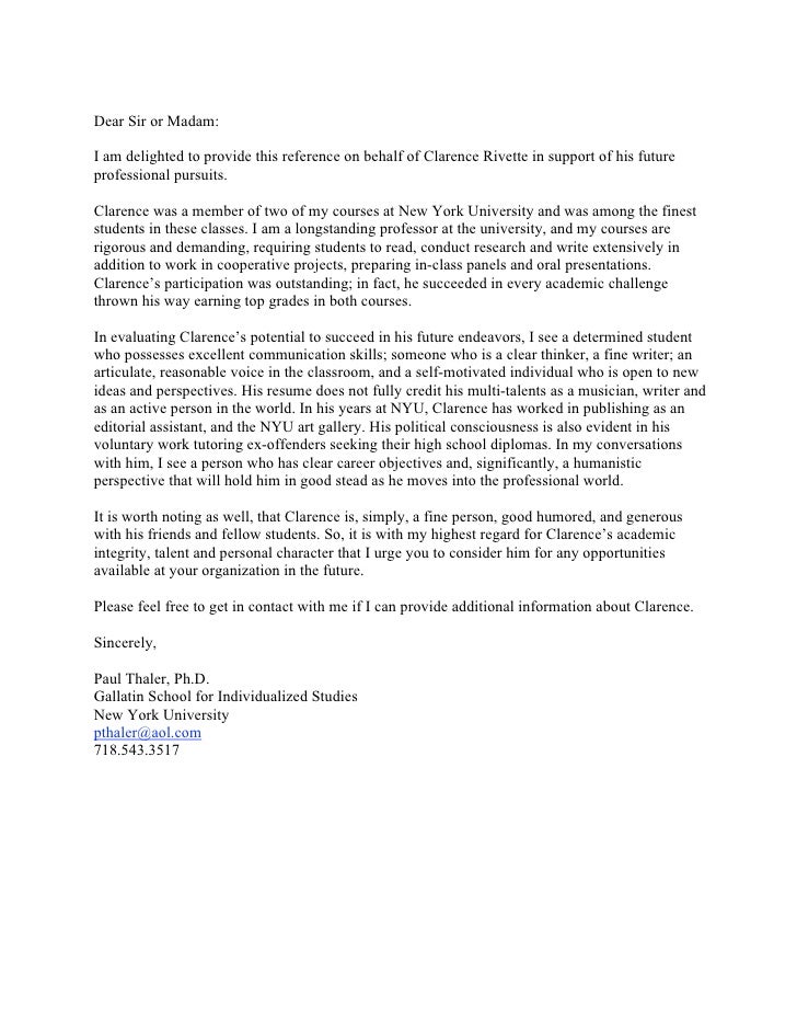 letter of recommendation paul thaler nyu letter of recommendation