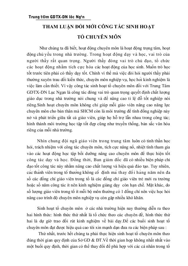 Trung t©m GDTX-DN lôc Ng¹n         THAM LUẬN ĐỔI MỚI CÔNG TÁC SINH HOẠT                             TỔ CHUYÊN MÔN        N...